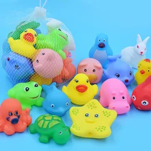 10 jouets de bain animaux mignons pour enfant, ensemble de flotteur caoutchouc souple pour amuser bébé pendant son lavage, son à la pression de l'objet de natation, cadeau amusant