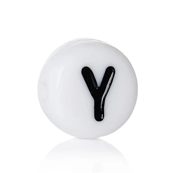 

1000 PCs Acrylic Spacer Beads Round White Black Alphabet/Letter "Y" Bead For DIY Jewelry Making 7mm Dia., Hole:Approx 1.2mm