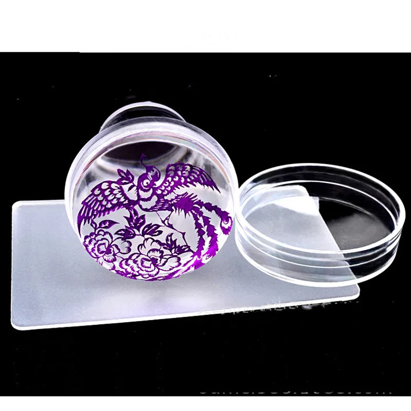 

Nail Art Templates Pure Clear Jelly Silicone nail stamping plates Scraper with Cap Transparent 4 cm Nail Stamp Nail Art
