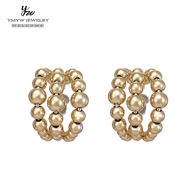 YMYW золотые геометрические серьги-гвоздики с медными бусинами, металлические трендовые серьги, ювелирные изделия для женщин и девушек, вечерние серьги в подарок, Mujer Moda