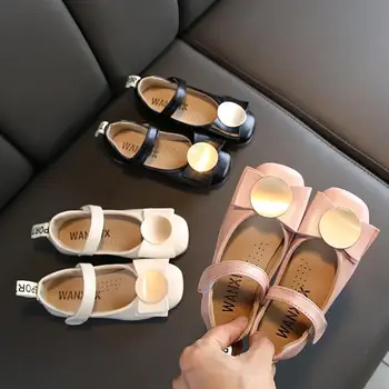 

New Princess Bow Kids Leather Shoes For Little Girls Dress Wedding Dancing Shoes Children Flat Shoes Baby Size 26-35