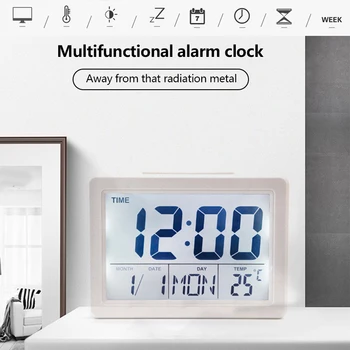 

Sound Control LED Alarm Clock Bedside Electronic Clock Battery Operated Large LCD Screen Digital Calendar Temperature Display
