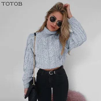 

TOTOB 2019 Retro Twisted Turtleneck Sweater Autumn Winter Women Plus Size Thick Long Sleeve Short Pullovers Solid Slim Coats