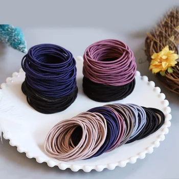

100 Pcs/Box Nylon Material Mixed Color Korean Version Rubber Band Parent-Child Hair Ring Accessories Holster Simple Head Rope