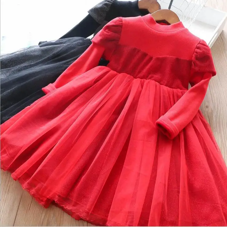 Новое Детское Сетчатое платье из флиса, элегантная одежда принцессы для девочек, 5 шт./партия
