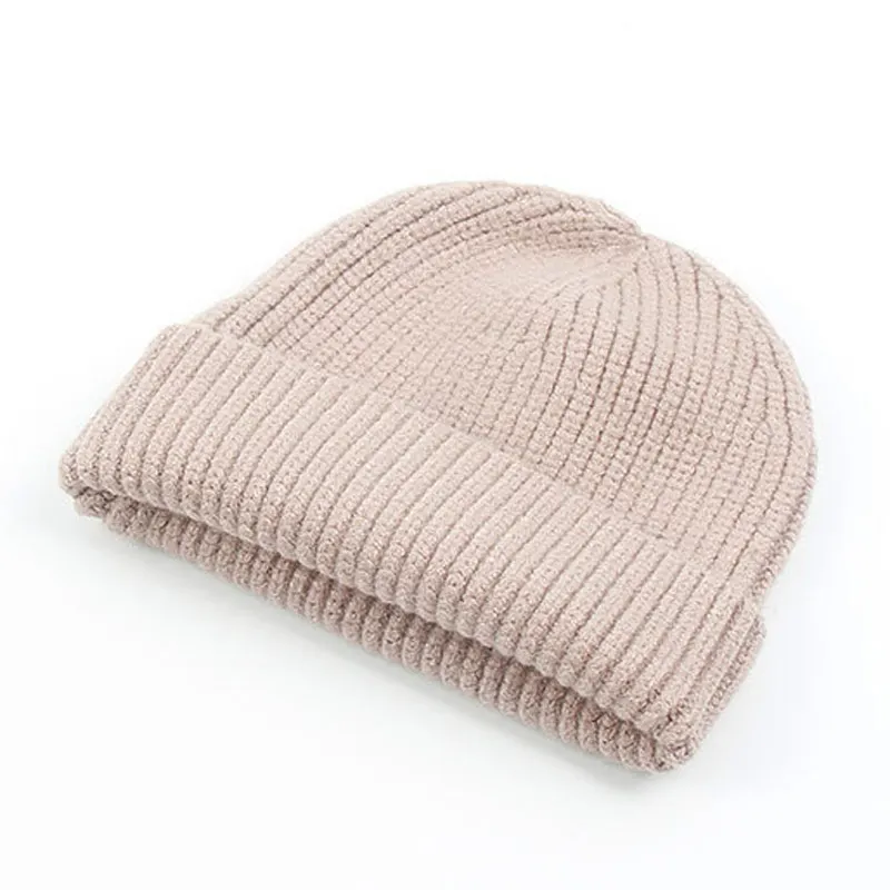 Бежевый Толстые однотонные простые вязаные Skullies кепка мужская шапка теплые зимние шапки для женщин желтый красный бежевый серый зеленый - Цвет: Бежевый