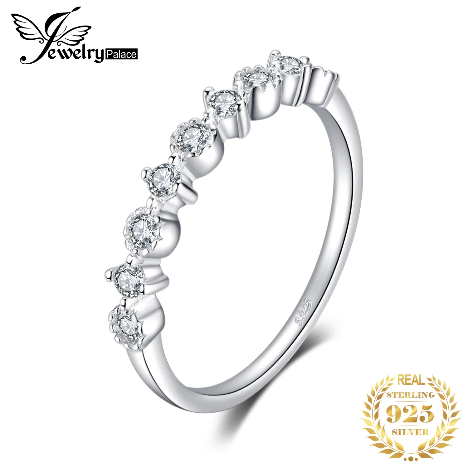 

JewelryPalace CZ Wedding Rings 925 Sterling Silver Rings for Women Stackable Anniversary Ring Eternity Band Silver 925 Jewelry