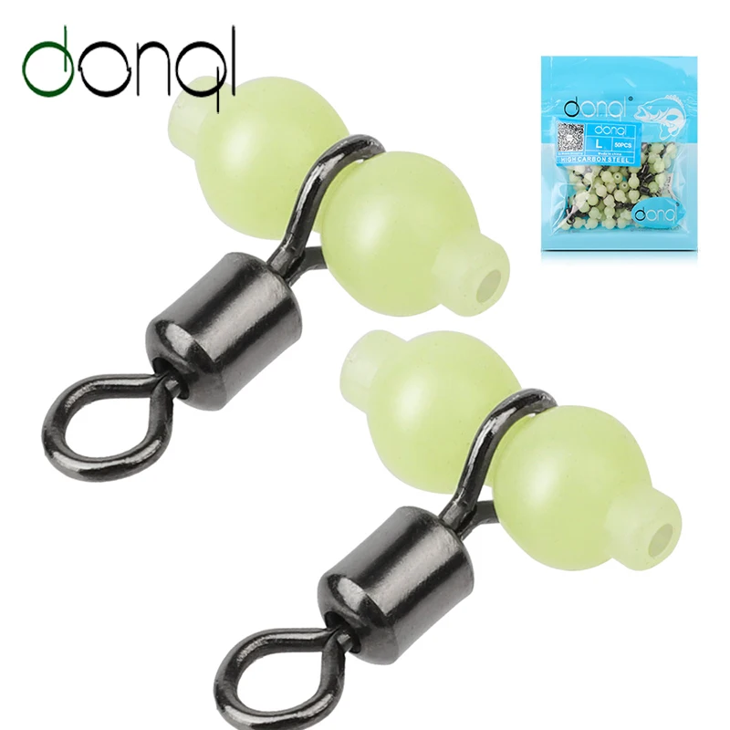 

DONQL 20 / 50Pcs 3-way T-fishing connector illuminating bead tungsten steel Barrel Swivel Ring Fishhook Lure Line Connector