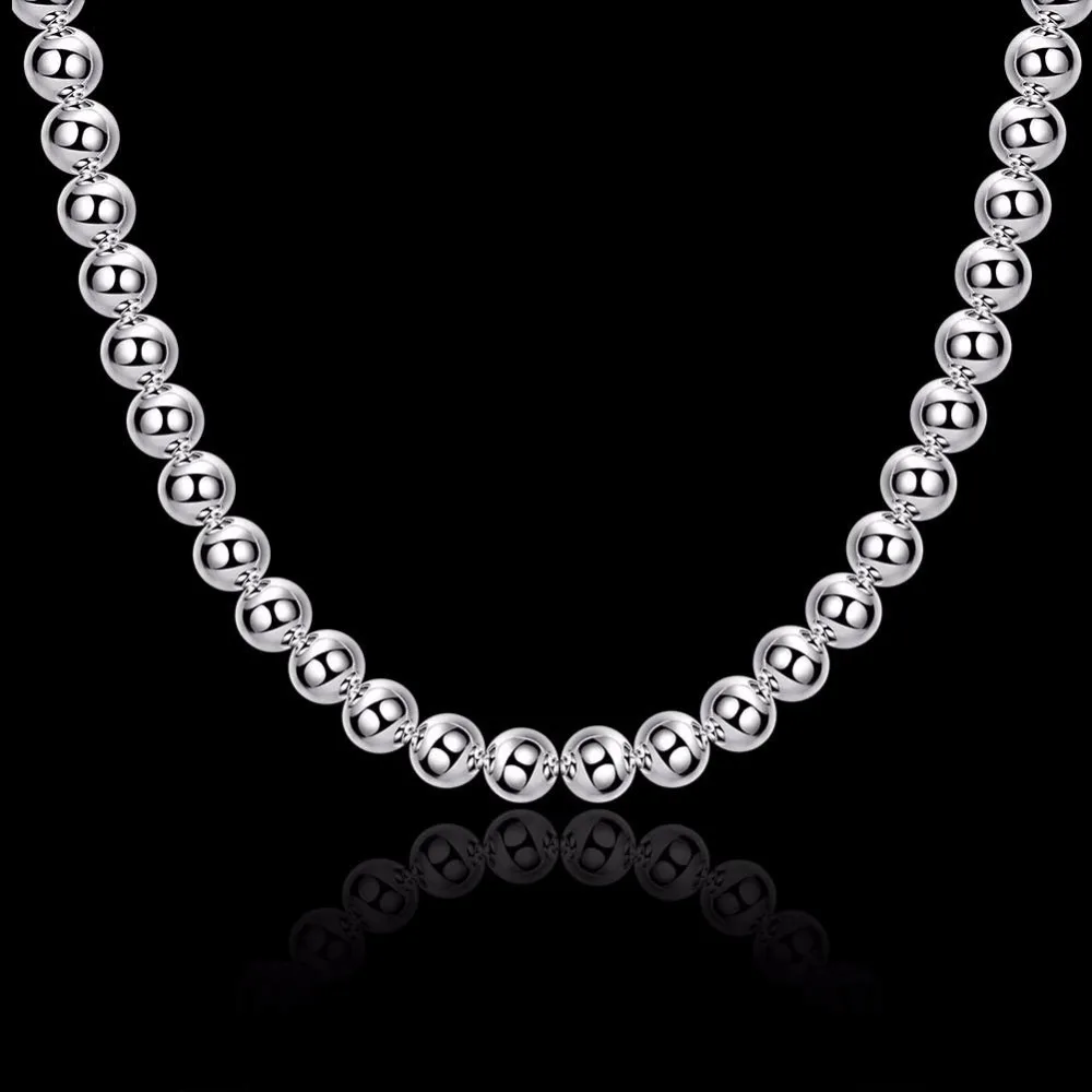 Lekani Women's Fine Jewelry 20'' 8mm Hollow Buddha Beads Necklace 925 Sterling Silver Charm Chain Collier Es Plata Free Shipping