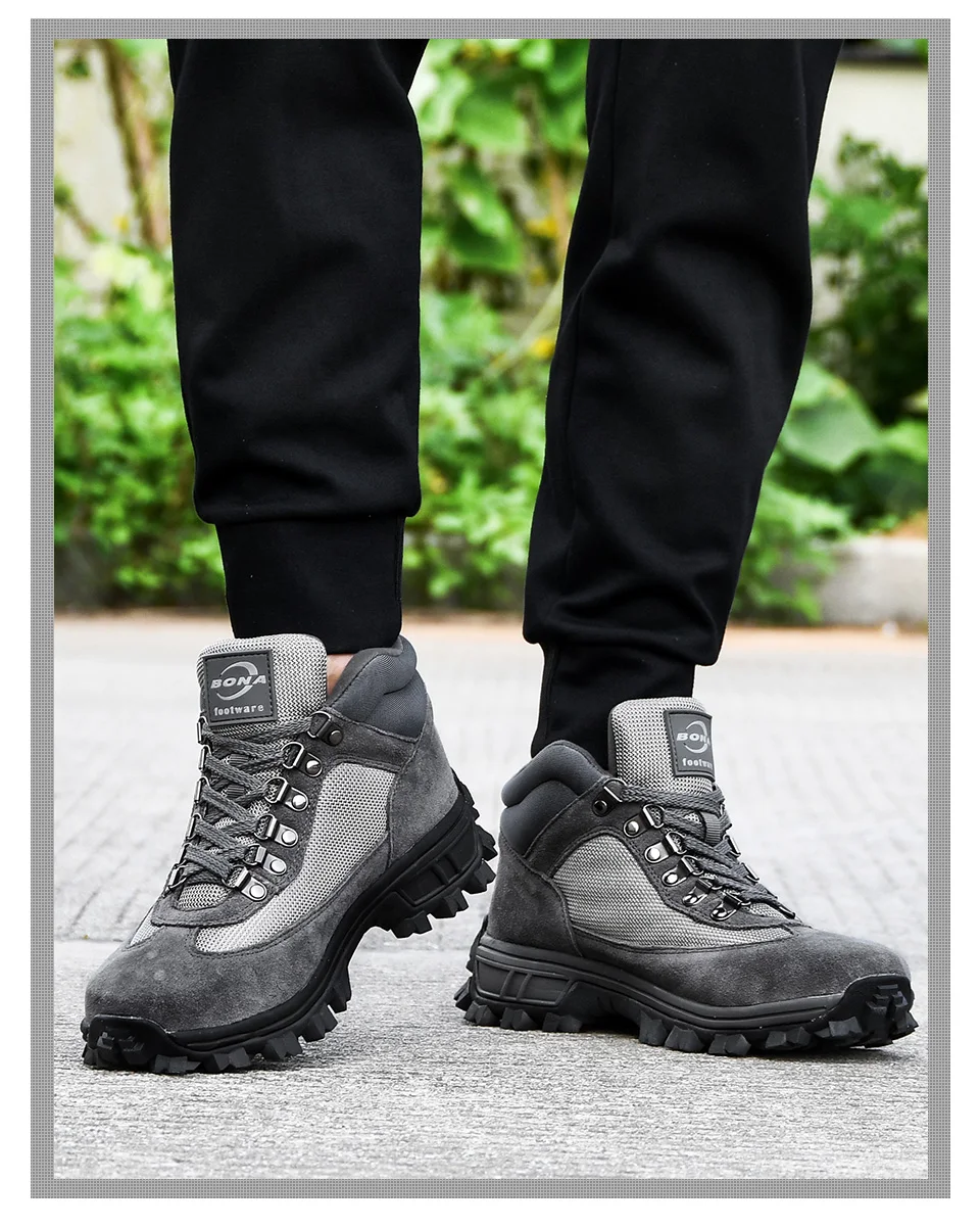 BONA/Новинка года; дизайнерские мужские ботинки для пешего туризма; сезон осень-зима; кожаные ботинки с высоким берцем для походов и охоты; мужские трендовые резиновые кроссовки