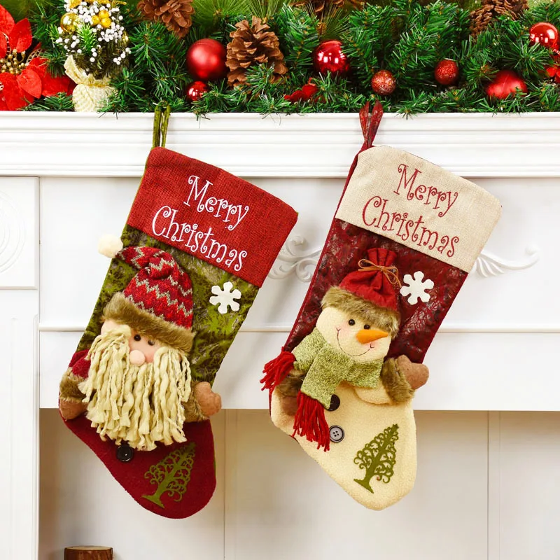 Christmas Hanging Bags Christmas Tree Decoration Xmas Stocking Gift Bags Santa Claus Snowman Candy Bags Regalos De Navidad
