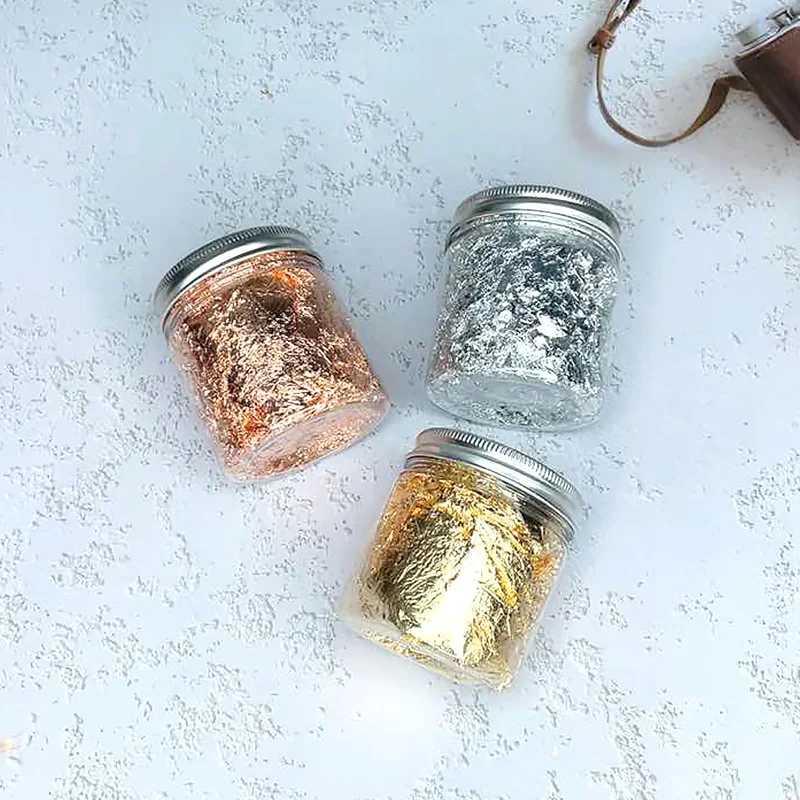 3g Imitation Gold Sliver Copper Foil Leaf Flake Sheets Bulk Foil Paper for DIY Nail Art Decor Candle Mold Making Decor Arts