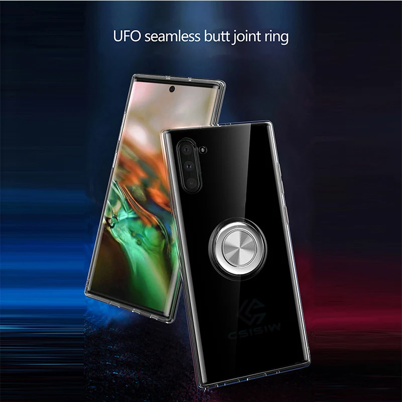 

For Samsung Galaxy Note10/Note 10 Plus luxury Clear Cover Magnetic Ring Car Holder For Huawei P30 Pro Transparent Case Cover