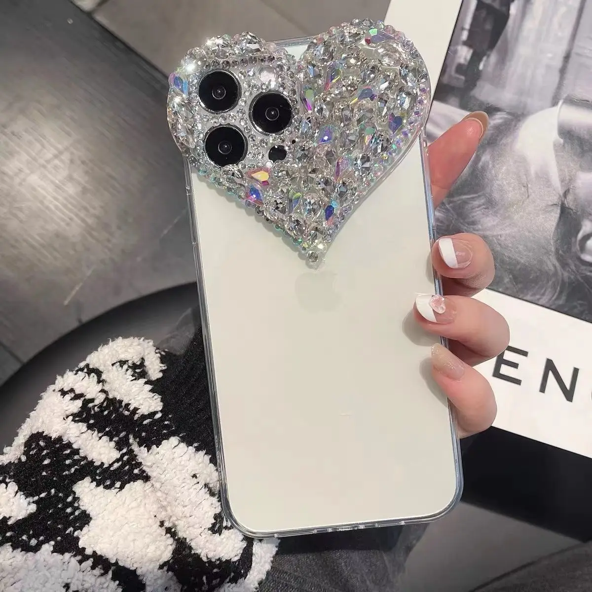 

Luxury Hand Love Handmade Diamond Transparent Protective Case For IPhone 13 12 11 Pro MAX XS XR X 7 8 Plus Anti Drop Back Cover