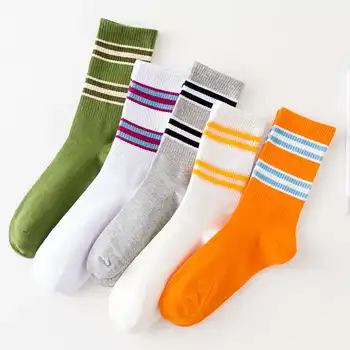 

Autumn two bar stripe high rubber band medium tube men's socks college style two bar stripe cotton men's socks