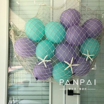 

Nautical Mermaid Theme Birthday Party Fishing Nets with Sea Shells Metal Balloons Background Wall Hanging Decoration Supplies