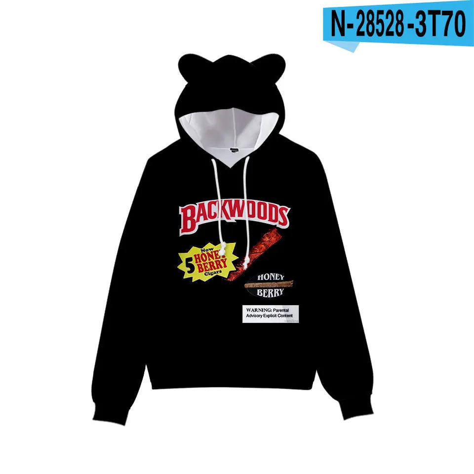 BACKWOODS CIGARS Boys Girls Hoodie Sweatshirts Cute Cat Ears Cap Harajuku 2T-16T Children Hoodie Sweatshirt Coats hoodie black kid Hoodies & Sweatshirts