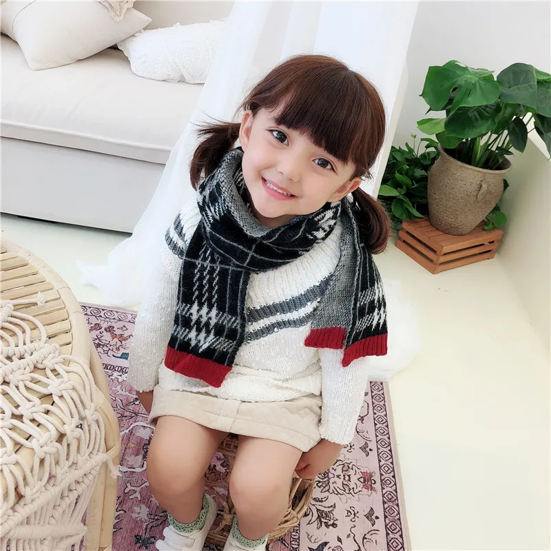 Корейский зимний детский шарф шали и обертывания толстые теплые вязаные модные шарфы для мальчиков и девочек клетчатый шарф в стиле ретро