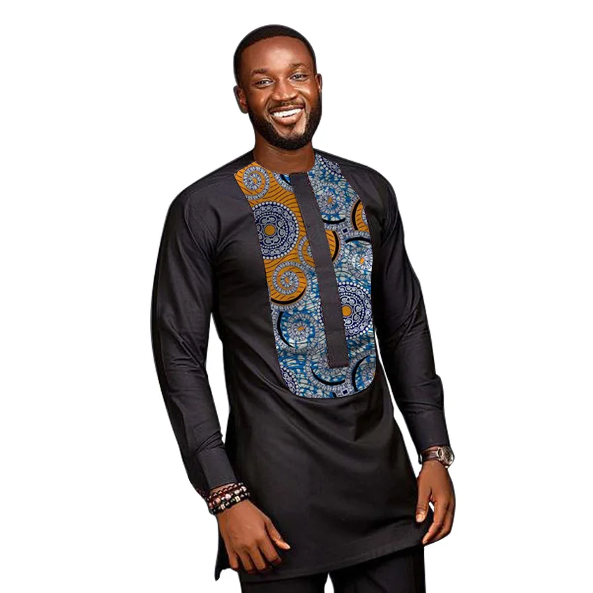 African clothing men's Ankara shirt long sleeve tops for man dashiki black shirts custom made groom African clothes