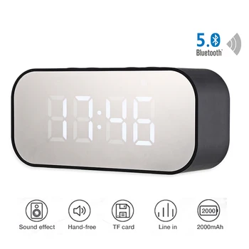 

BT501 Mini Portable Wireless Bluetooth Speaker 5.0 Column Music Sound Box with Alarm Clock LED Dislay Mirror Sound Bar