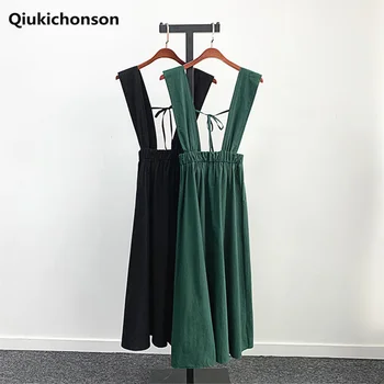 

Korean Preppy Style Long Suspender Skirt Women Teen Girls Summer Sundress Back Bow Lace-Up High Waist A-Line Midi Skirts Black