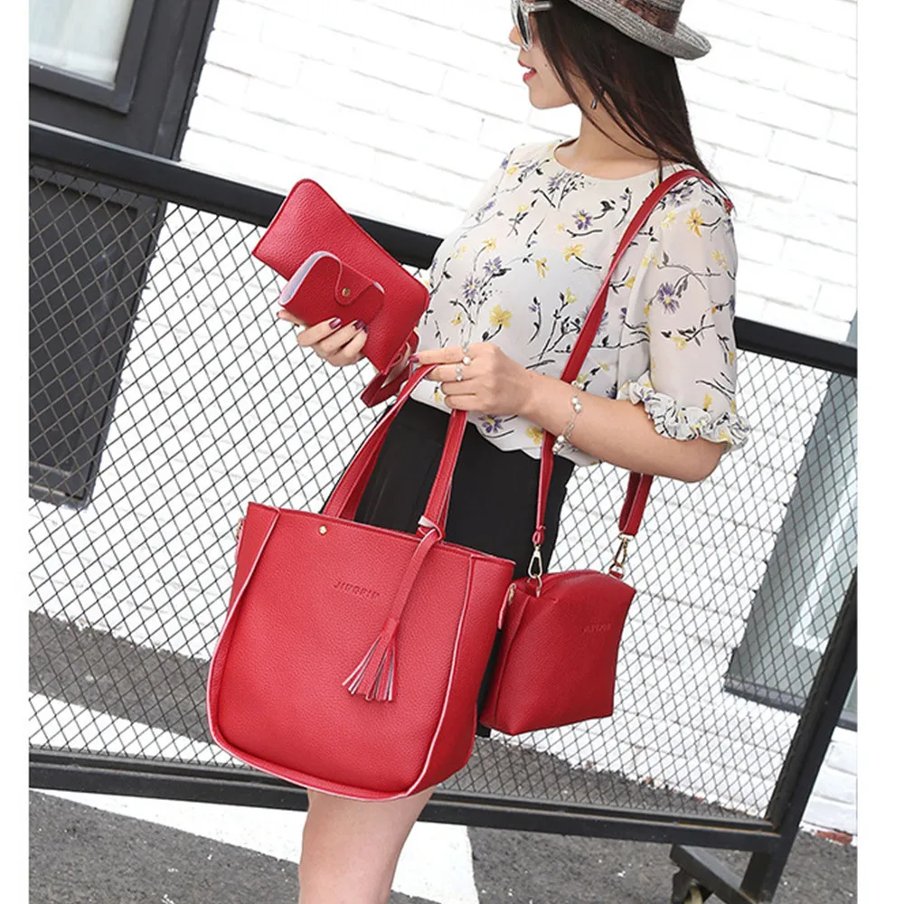 

Women Four Set Handbag Shoulder Bags Four Pieces Tote Bag Crossbody Wallet Bags New wave fashion lychee four-piece quality 827