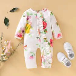 Новый 2019 Одежда для новорожденных девочек, детские комбинезоны с длинными рукавами и цветочным принтом Комбинезон Девочки младенца
