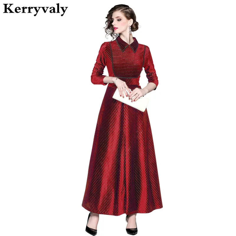 

Winter Retro Striped Red Christmas Velvet Maxi Dress Vestido Invierno Mujer 2020 Robe Vintage Long Party Runway Dress Vestido Longo K3601