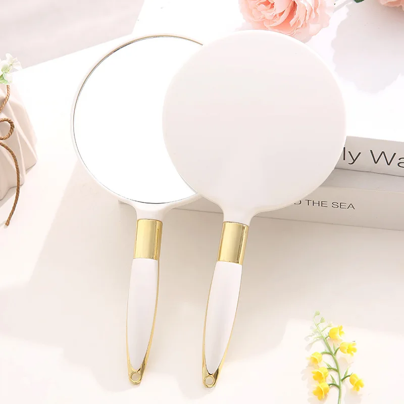 Милые круглые пластиковые зеркала для макияжа дамское зеркальце винтажный держатель для рук косметические зеркала с ручкой для подарков - Цвет: Белый