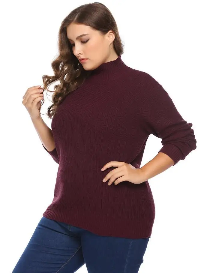 IN'VOLAND, женские свитера размера плюс XL-4XL, стоячий воротник, длинный рукав, однотонный, Повседневный, теплый, Осень-зима, тонкий пуловер, свитер, топы