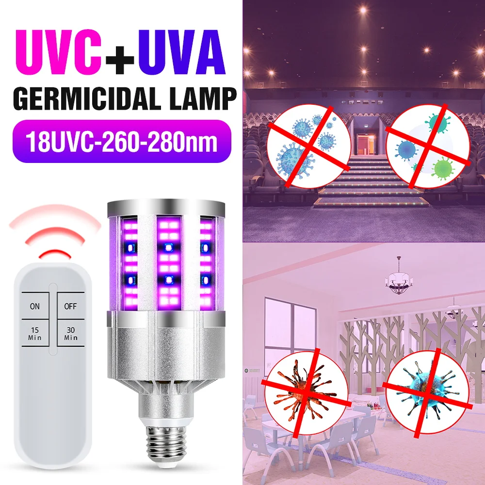Бактерицисветильник 9UVC 18UVC E27 УФ стерилизатор светодиодный 15 Вт 20 60 озоновая