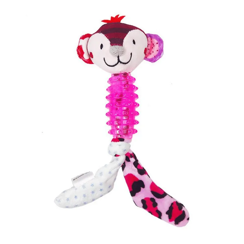 Плюшевая жевательная игрушка собака мультяшная голова животного молярная палочка устойчивая к укусам плюшевая игрушка плюшевая мультяшная кукла животных забавная флисовая жевательная игрушка - Цвет: pink monkey
