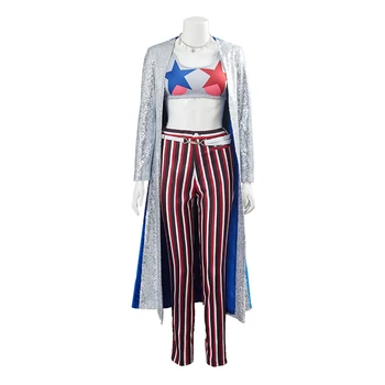 

2020 New High Quality Costumes Harley Quinn Cosplay Costume Halloween Female Canrival Outfit Coat+Necklace+Pants+Vest