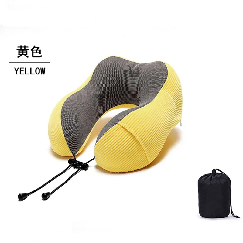 yellow and bag Портативный массаж для автомобиля, самолета путешествия хлопчатобумажной ткани с эффектом памяти «Коттон мемори U формы из пены с эффектом памяти головной офис nap складная подушка на шею для мужчин и женщин - Цвет: yellow and bag