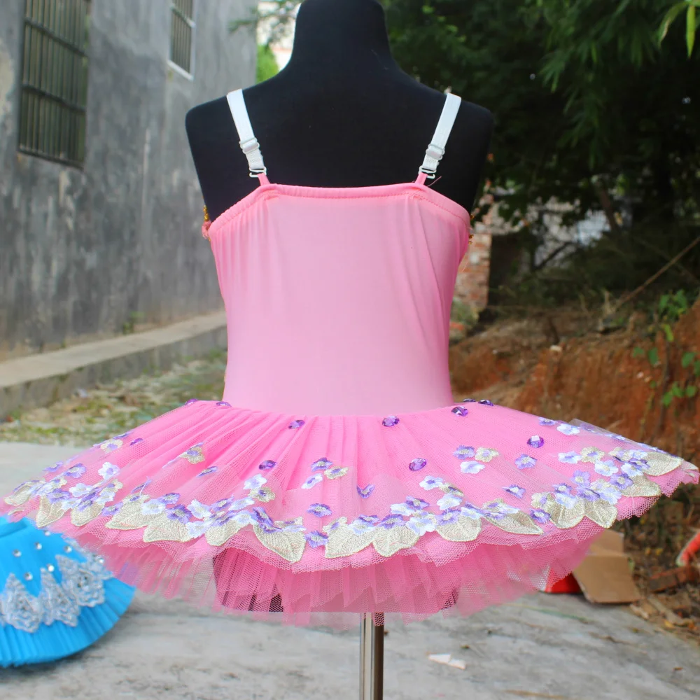 Professional Pinky Ballet Tutu Costumes For Girls Stiff Tulle Pink Ballet Dress Tutu Dance Clothing Pancake Embroidery Dress