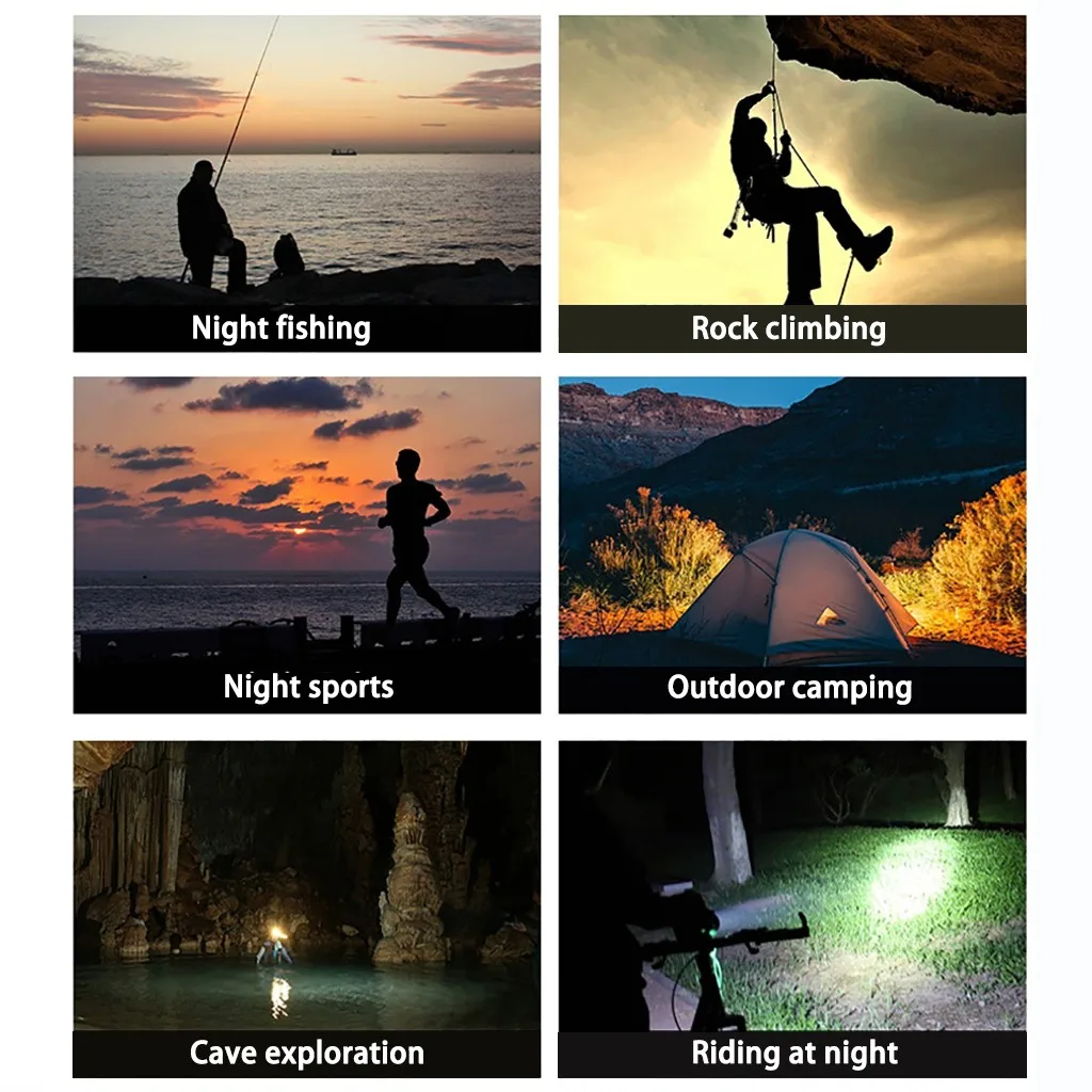 Bicycle Head Light Flashlight Rechargeable Portable Lamp Waterproof Searchlight Hunting Outdoor Home Bicycle Accessories