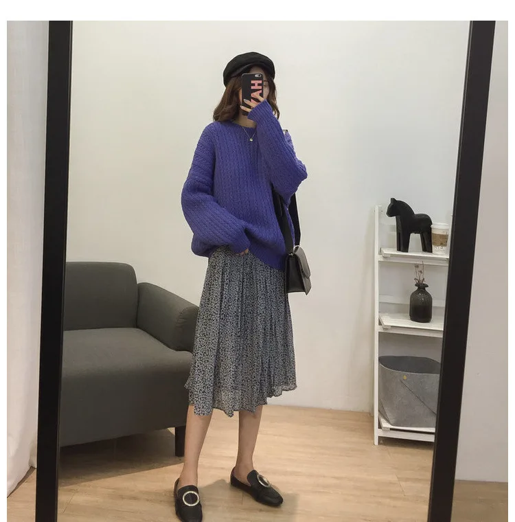 Loose-Fit Stand Collar Floral-Print Chiffon Long-sleeved Dress Autumn And Winter Women's Large Size Slimming Medium-length A- li