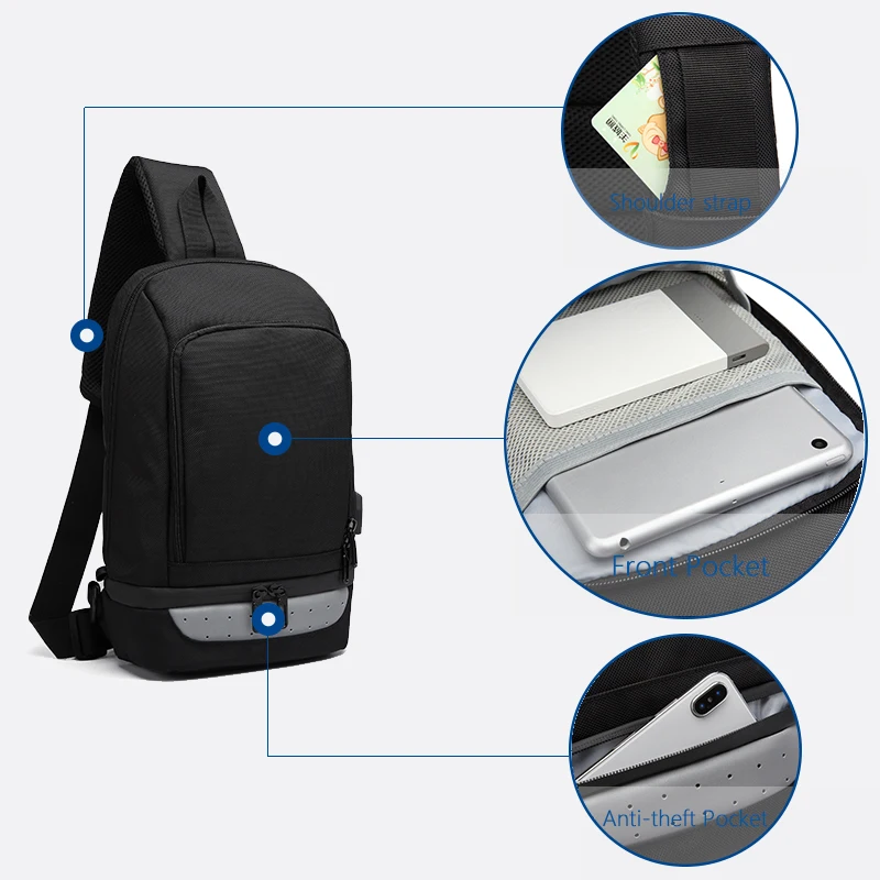 OZUKO многофункциональная сумка через плечо для мужчин, зарядка через usb, нагрудный пакет, водоотталкивающая мужская сумка-мессенджер, повседневная сумка на плечо