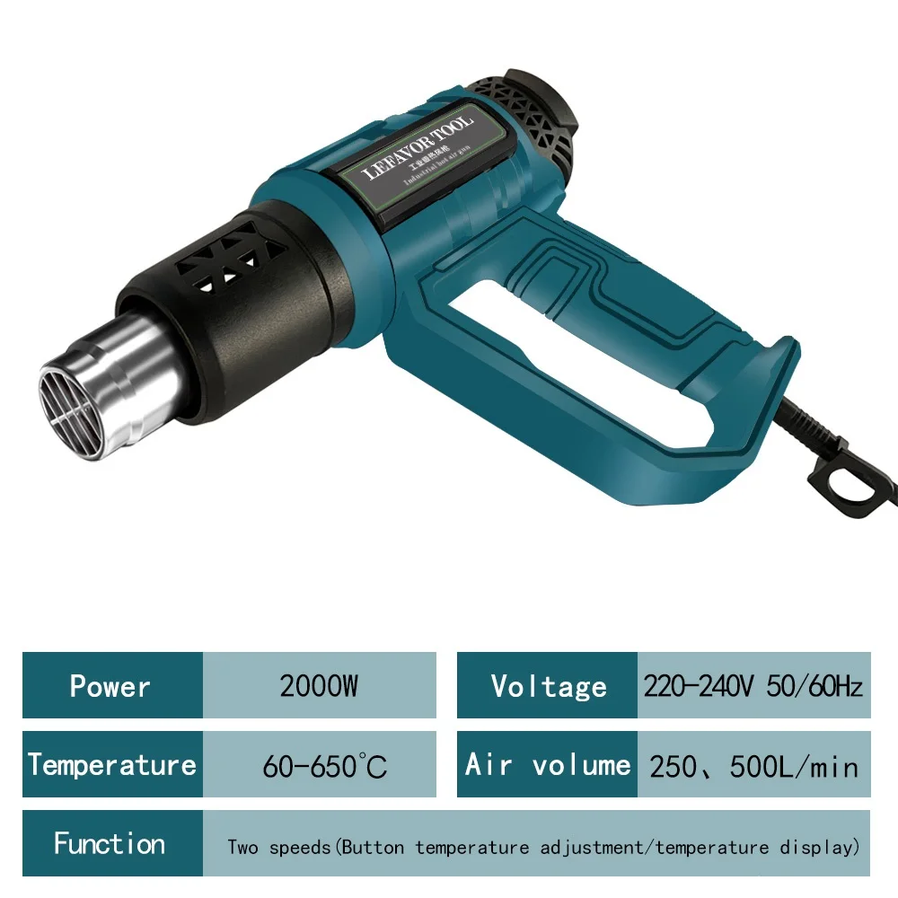 2000W 220V Industrial Electric Hot Air Gun Thermoregulator Heat Gun Shrink Wrapping Thermal Blower Dryer Heater Nozzle 2