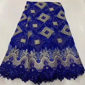 

BLUE African Lace Fabric 2019 Embroidered Nigerian Wedding Lace Fabric High Quality French Tulle Lace Fabric with lots of Stones