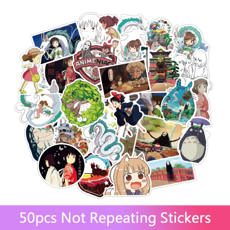 

50Pcs Spirited Away Stickers Hayao Miyazaki Anime Stickers For Laptop Luggage Motorcycle Phone Skateboard Notebook Stickers toys