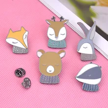 Accessories Hot Selling Cartoon Bear Brooch Creative Fox Rabbit Animal Brooch Metal Brooch