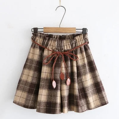 New Women Pleat Skirt Harajuku Preppy Style Plaid Skirts Mini Cute Japanese School Uniforms Ladies Jupe Kawaii Skirt Saia Faldas - Цвет: Коричневый