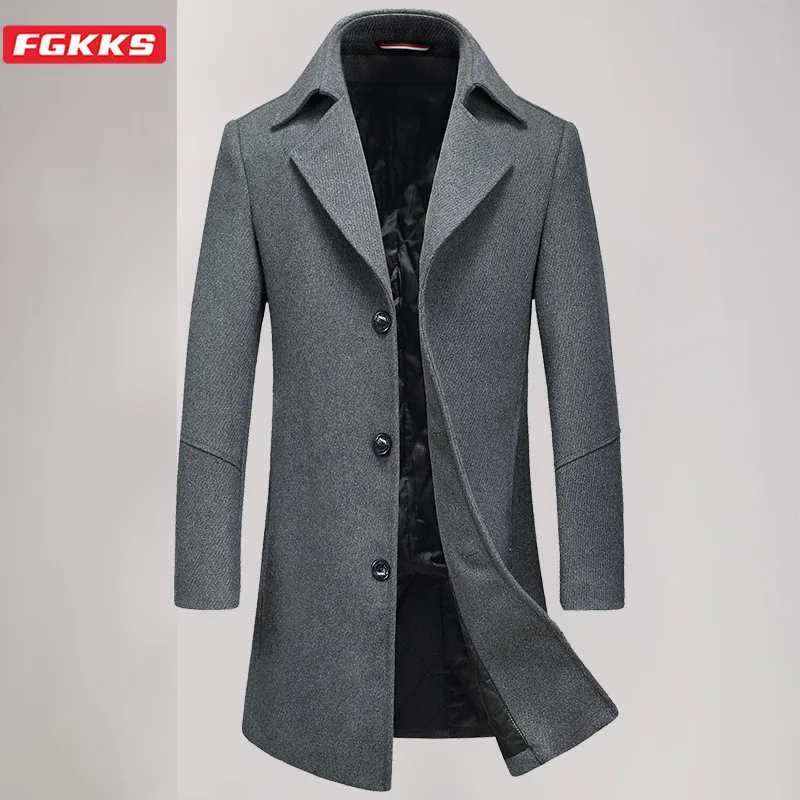 FGKKS Winter New Men Wool Blend Coats Quality Brand Male Business Fashion Wool Coat Men's Casual Long Section Wool Overcoat FGKKS Winter New Men Wool Blend Coats Quality Brand Male Business Fashion Wool Coat Men's Casual Long Section Wool Overcoat