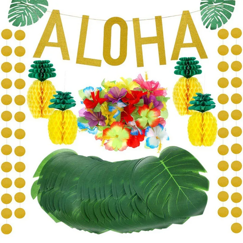 

Tropical Party Aloha Banner Bunting Garland Artificial Flowers Hawaiian Luau Party Beach Theme Bachelorette Party Decor