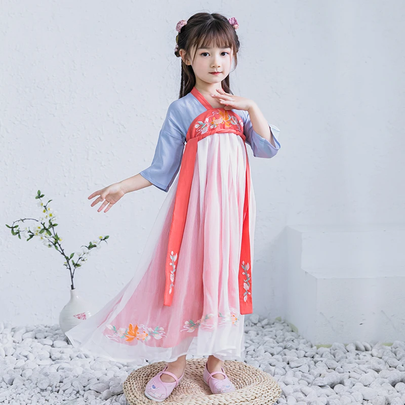 Детские длинные платья Hanfu для девочек, одежда для детей, платье для выступлений в древнем стиле, платье для костюмированной вечеринки для детей 2, 3, 4, 5, 6, 7, 8, 9, 10, 11, 12 лет