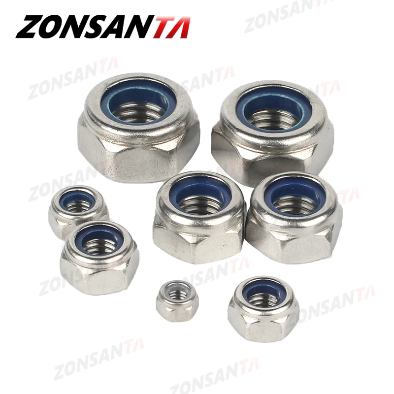 Nylon Lock Nut 304 Stainless Steel Hex DIN985 M2-M20 Non slip