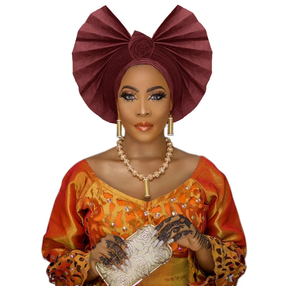 Beautiful African gele headwrap for wedding  Ankara aso oke headtie handmade turban (19)