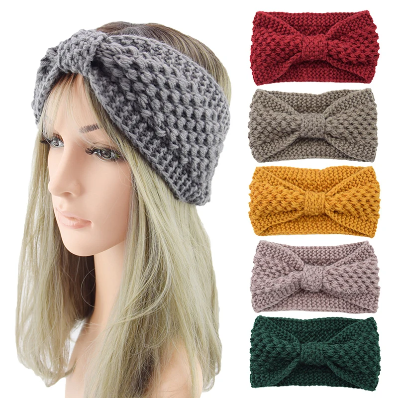 hair clips for women Winter Knitted Elastic Headbands soft warm women hair bands Knitting Wool Hairband Crochet Bow Wide turban Hair Accessories banana hair clips