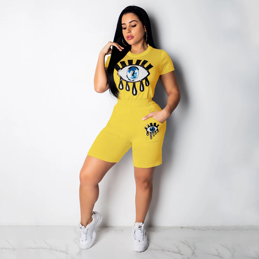 Пикантные блестки женские комплекты из 2 предметов футболки с изображением глаз